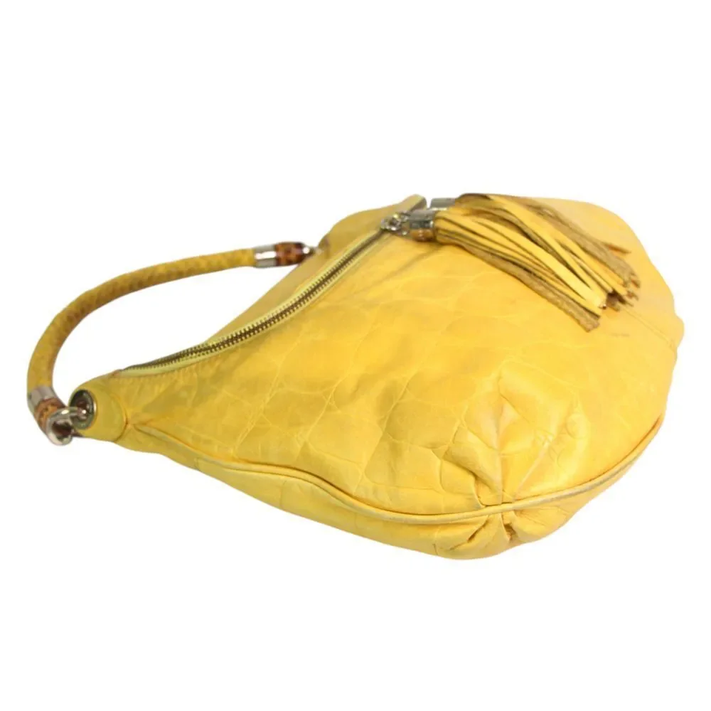 ROOMY Elaine Turner TOOLED YELLOW REAL LEATHER TASSELS SHOULDER BAG HOBO HANDBAG